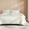 King/CAL King Size 3-Piece Cream Velvet Embroidered Super Soft Quilt Set