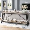 Heavy Duty 70-inch Industrial Grey Wood Top Sofa Table with Black Metal Frame
