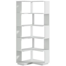 Multifunctional 6 Shelf Corner L-Shaped Bookcase in Sliver Grey Wood Finish