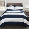 Twin Navy White Stripe 2 Piece Cotton Lightweight Quilt Set