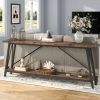 Sturdy 70-inch Industrial Brown Wood Top Console Table with Black Metal Frame