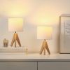 Set of 2 - Scandinavian Style Tripod Desk Lamp with White Linen Drum Shade