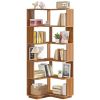 Multifunctional 6 Shelf Corner L-Shaped Bookcase in Brown Wood Finish