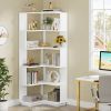 Multifunctional 6 Shelf Corner L-Shaped Bookcase in White Wood Finish