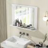 Rectangular Bathroom Wall Mirror with Storage Shelf and White Wood Frame