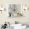 Rectangular Bathroom Wall Mirror with Storage Shelf and White Wood Frame