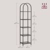 Arched Top Black Metal Display Rack Narrow Bookcase with 5 Glass Storage Shelves