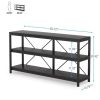 Industrial 55-inch Black Wood Shelf Sofa Table with Heavy Duty Metal Frame