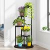 5-Tier Indoor Plant Stand with Black Metal Frame and Brown Wood Finish Shelves