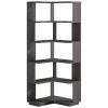 Multifunctional 6 Shelf Corner L-Shaped Bookcase in Dark Grey Wood Finish