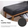Modern Black Faux Leather Bench with Wood Legs - Bedroom Entryway Living Room