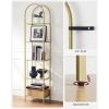Arched Top Gold Metal Display Rack Narrow Bookcase with 5 Glass Storage Shelves