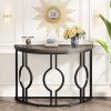 Modern 43-inch Half Moon Accent Sofa Table with Grey Wood Top Black Frame