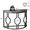 Modern 43-inch Half Moon Accent Sofa Table with Grey Wood Top Black Frame