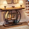 Modern 41-inch Round Base Entryway Sofa Table with Brown Wood Finish Shelves