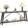 Heavy Duty 70-inch Industrial Grey Wood Top Sofa Table with Black Metal Frame