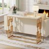 42-inch Modern Console Sofa Table with White Faux Marble Top and Gold Frame