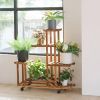 6-Shelf Portable Wooden Flower Pot Plant Stand with Locking Wheels