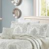 Queen size Antique White Damask Embroidered 4 Piece Oversized Bedspread Set