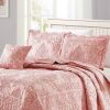 Queen size Dusty Pink Damask Embroidered 4 Piece Oversized Bedspread Set