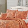 Queen size Orange Nectarine Damask Embroidered 4 Piece Oversized Bedspread Set