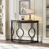 Modern 43-inch Half Moon Accent Console Table with Brown Wood Top Black Frame