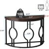 Modern 43-inch Half Moon Accent Console Table with Brown Wood Top Black Frame