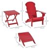 3-Piece Red Folding High-back Adirondack Chair Ottoman and Side Table