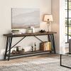 Sturdy 70-inch Industrial Brown Wood Top Console Table with Black Metal Frame
