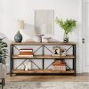 Industrial 55-inch Wood Shelf Console Sofa Table with Sturdy Black Metal Frame