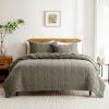 Full/Queen Size 3-Piece Sage Green Faded Stone Washed Cotton Quilt Set