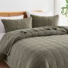 Full/Queen Size 3-Piece Sage Green Faded Stone Washed Cotton Quilt Set