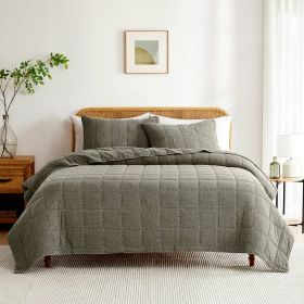 King/California King 3-Piece Sage Green Faded Stone Washed Cotton Quilt Set