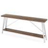 Heavy Duty 70-inch Industrial Brown Wood Top Sofa Table with White Metal Frame