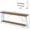 Heavy Duty 70-inch Industrial Brown Wood Top Sofa Table with White Metal Frame