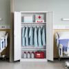 White Metal Locking Wardrobe Armoire Cabinet with Clothing Hanging Rod
