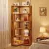 Multifunctional 6 Shelf Corner L-Shaped Bookcase in Brown Wood Finish