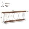 Industrial 70-inch Brown Wood Top Sofa Table with Heavy Duty White Metal Frame