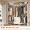 Heavy Duty White Metal Freestanding Garment Rack Closet Wardrobe with 3 Drawers