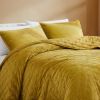 King/CAL King Size 3-Piece Mustard Yellow Velvet Embroidered Super Soft Quilt Set
