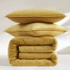 King/CAL King Size 3-Piece Mustard Yellow Velvet Embroidered Super Soft Quilt Set