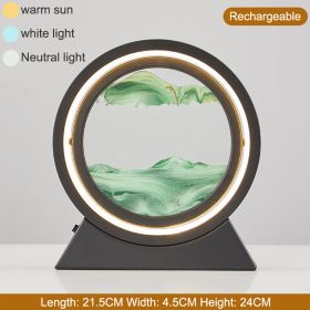 3D Hourglass LED Lamp 360° Moving Sand Art Table Lamp Sandscapes Quicksand Night Light Living Room Accessories Home Decor Gifts (Ships From: China, Color: Black-Green 24CM)