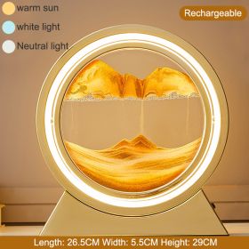 3D Hourglass LED Lamp 360° Moving Sand Art Table Lamp Sandscapes Quicksand Night Light Living Room Accessories Home Decor Gifts (Ships From: China, Color: Gold-Orang 29CM)