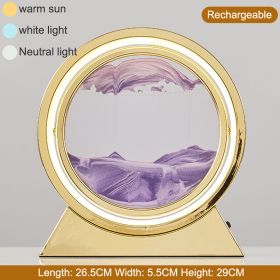 3D Hourglass LED Lamp 360° Moving Sand Art Table Lamp Sandscapes Quicksand Night Light Living Room Accessories Home Decor Gifts (Ships From: China, Color: Gold--Purple 29CM)