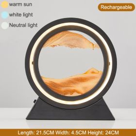3D Hourglass LED Lamp 360° Moving Sand Art Table Lamp Sandscapes Quicksand Night Light Living Room Accessories Home Decor Gifts (Ships From: China, Color: Black-Orang 24CM)