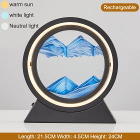 3D Hourglass LED Lamp 360° Moving Sand Art Table Lamp Sandscapes Quicksand Night Light Living Room Accessories Home Decor Gifts (Ships From: China, Color: Black-Blue 24CM)