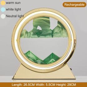 3D Hourglass LED Lamp 360° Moving Sand Art Table Lamp Sandscapes Quicksand Night Light Living Room Accessories Home Decor Gifts (Ships From: China, Color: Gold-Green 29CM)
