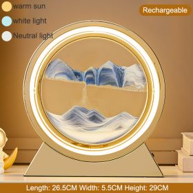 3D Hourglass LED Lamp 360° Moving Sand Art Table Lamp Sandscapes Quicksand Night Light Living Room Accessories Home Decor Gifts (Ships From: China, Color: Gold--Blue 29CM)