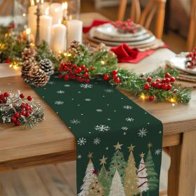 Christmas Table Runner 13x72 Inch, Xmas Trees Snowflakes Winter Holiday Decorative Farmhouse Table Decorations for Kitchen Dinning (Color: Green)