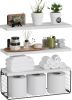 Bathroom Shelf Over Toilet, Floating Bathroom Shelf Wall Mounted with Wire Basket, Floating Shelf for Wall Décor